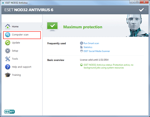 ESET computer scan menu